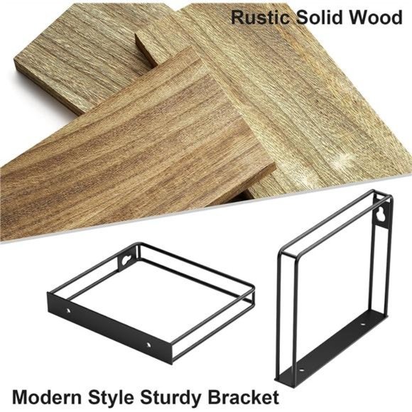 Rustic Floating Shelves, Hanging Shelves Wall Mount Set of 3,17Inch Wood Shelves - Picture 5 of 6